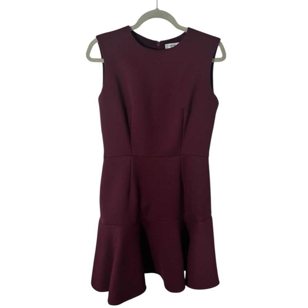 Christian Dior Burgundy Virgin Wool and Silk Ruffle-Hem Dress, Size 8 - Picture 3 of 6